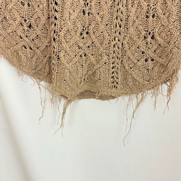 FREE PEOPLE Cross My Heart Knit Tunic Sweater XS Fringe Oversized Tan EUC B72 - Picture 5 of 6